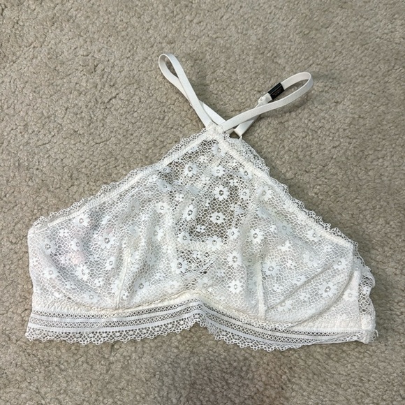 NWT White Victoria's Secret Halter Criss Cross Neck Bralette - Size Large - Picture 1 of 5